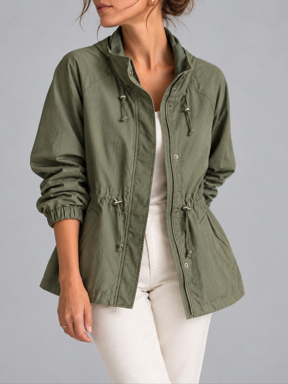 Elizabeth and James Olive Green Utility Jacket Drawstring Waist Womens Size XS